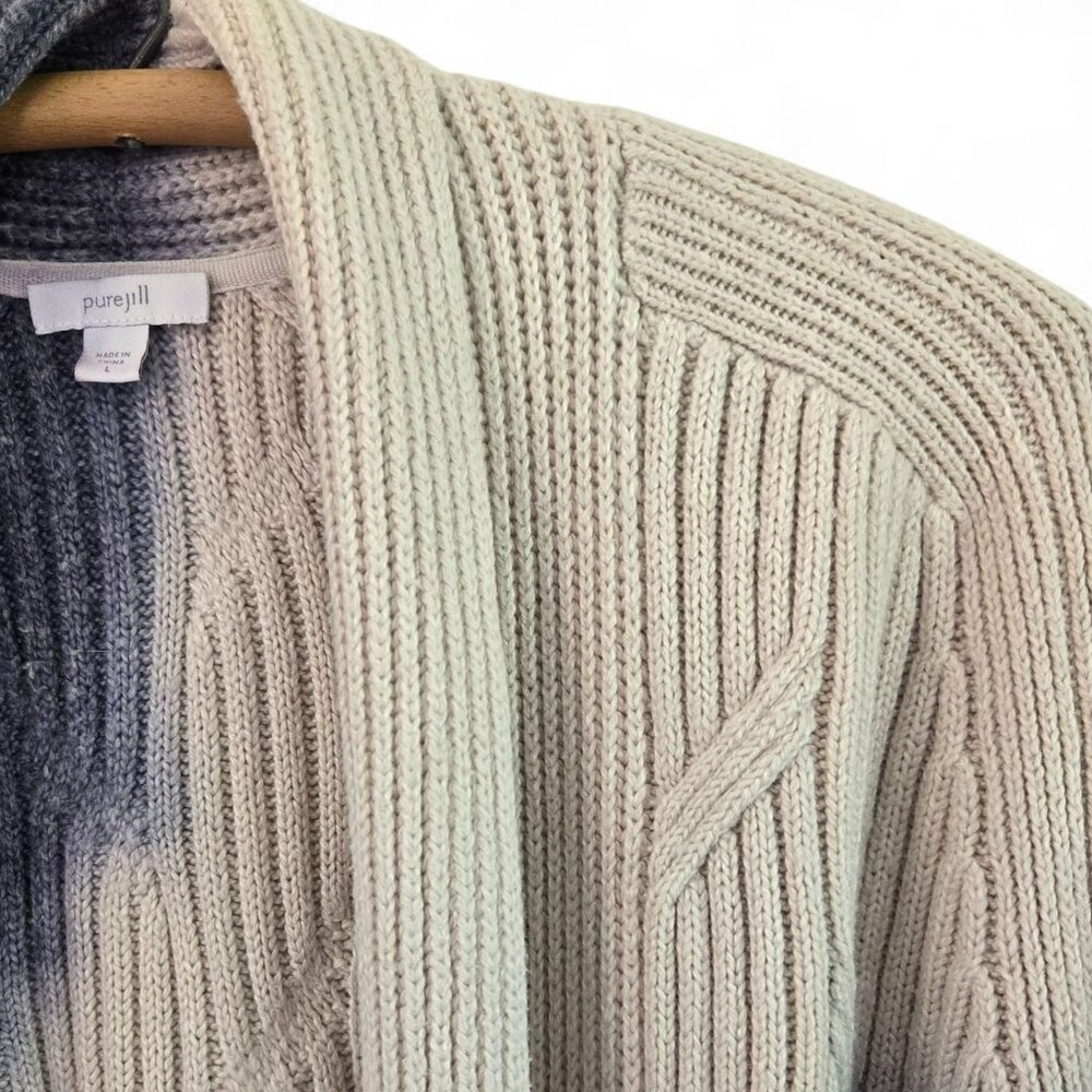 J.Jill Pure Jill Women's Cable Knit Cardigan Open Front Blue Ivory Tie-dye Large - Picture 8 of 16